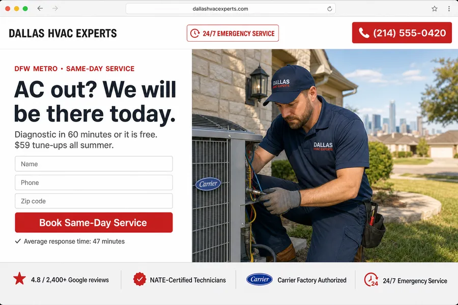 HVAC landing page - Dallas