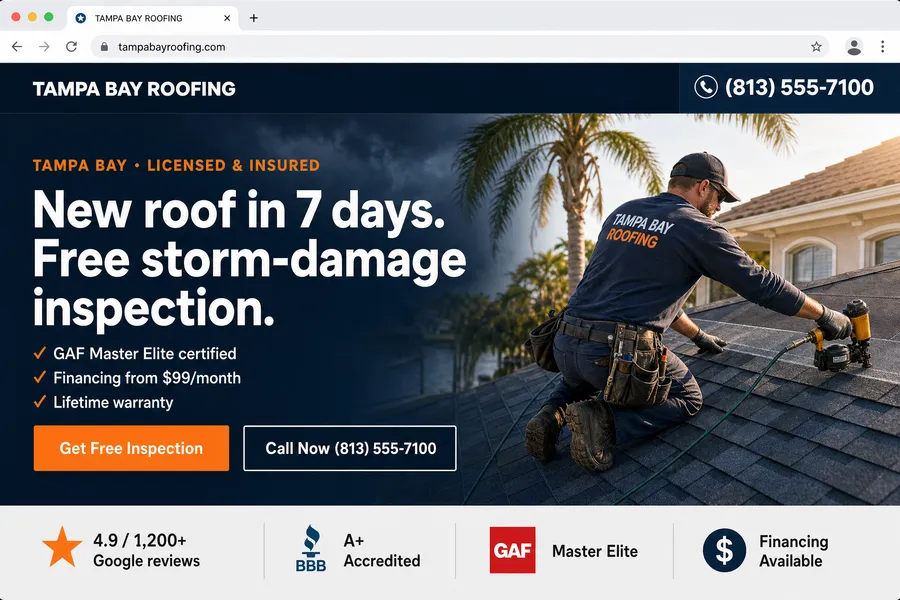 Roofing landing page - Tampa